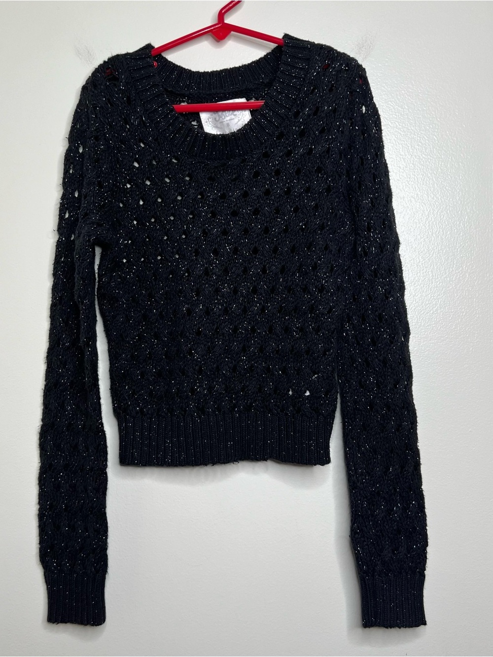 Justice Open Knit Sweater Black Silver Metallic Girls Size 8